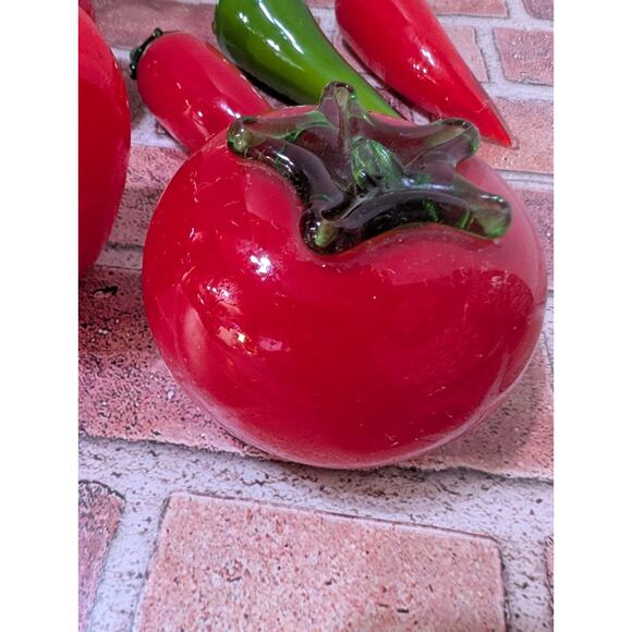 6 Vintage Glass Vegetables Murano Style Art Deco Red Peppers Chili Tomato Lot - Picture 5 of 5